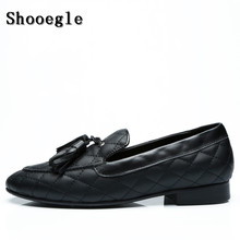 SHOOEGLE Men Slip-on Plaid Tassel Shoes Fashion High Quality Loafers Street Smoking Shoes Customized Business shoes Eu38-EU46 2024 - buy cheap