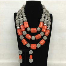 Accesorios de joyería de plata Vintage, conjunto de joyería de cuentas de Coral africano, conjunto de joyería nupcial India para boda, envío gratis WD599 2024 - compra barato