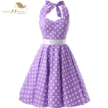 SISHION 100% Cotton Summer 50s 60s Retro Vintage Dresses XXL Plus Size Polka Dots Lilac Purple Black Swing Women Dress VD0068 2024 - buy cheap