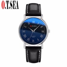 Luxury O.T.SEA Brand Blue Ray Glass Faux Leather Watch Men Military Quartz Wrist Watches Relogio Masculino W042 2024 - buy cheap