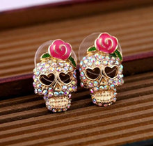 ZRM Wholesale 20pair/lot Red Rose Charm Skull Earrings Fashion Women Design Rhinestone Jewelry,Original Factory Supply 2024 - buy cheap