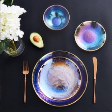 Luxury Rainbow Glass Food Plate Talbleware Dinner Plate set Salad Bowl Fruit Bowls Food Storage Dinnerware Kitchen Party Weeding 2024 - buy cheap