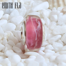 Emith-Cuentas de plata esterlina 925, cuentas de cristal de Murano rojo y rosa con gran agujero, de marca, aptas para pulseras europeas, regalo de joyería 2024 - compra barato