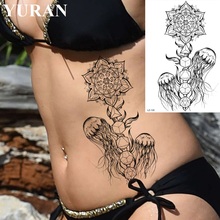YURAN negro cintura Medusa océano Mandala flor tatuajes pegatinas mujeres hombres tatuaje personalizado cuerpo temporal brazo falso tatuajes de pega 2024 - compra barato