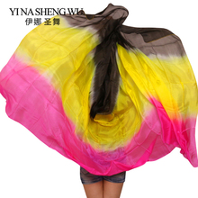 Velo de seda pura 100% para danza del vientre, bufanda para bailarinas, chal Rosa + amarillo + colores negros, 250/270x114 cm, recién llegado 2024 - compra barato