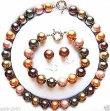 Hot sale new Style >>>>Fashion 14mm Mix Colors South Sea Shell Pearl Necklace Bracelet Earring Sets AAA 2024 - buy cheap