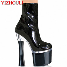 18cm New arrived Autumn and winter fashion PU leather thick high heel shoes sexy black platform pumps ankle boots ladies 2024 - buy cheap