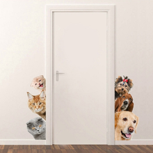 Милые Забавные 3d наклейки на дверь кошки собаки съемные настенные наклейки для гостиной веранды спальни настенные наклейки Животные настенные фрески обои 2024 - купить недорого