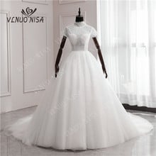 High Neck IIIusion Back Short Sleeve Long 100 cm Train Wedding Dress 2020 Lace Ball Gowns robe de mariage New Vestido De Noiva 2024 - buy cheap