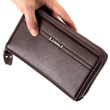 Carteira de couro masculina com zíper duplo, bolsa estilo vintage para homens de negócios, carteira grande de luxo 2024 - compre barato