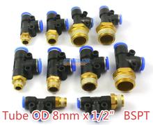 5 Pieces Tube OD 8mm x 1/2" BSPT Male Tee Pneumatic Connector Push In To Connect Fitting One Touch Quick Release Air Fitting 2024 - buy cheap