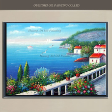 Hand Painted Seascape Modern Oil Painting Mediterranean Pictures For Room Decor Handmade Sea of Building Landscape 2024 - buy cheap