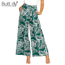 Leaf Print Wide Leg Pants Women Loose Bohemian Casual Pants & Capris High Elastic Waist Long Trousers Spring Summer Bottoms 2019 2024 - buy cheap