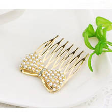 T82 Fashion Jewelry Cute Bowknot Hair Comb Simulated Pearl Hair Accessories Exquisite Gold Color Femme Tiara Wedding Jewelry 2024 - buy cheap
