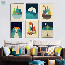 SPLSPL Abstract Geometric Mountain Forest Animals Wolf Deer Posters Home Decor Wall Art Print Picture Canvas Painting No Frame 2024 - buy cheap