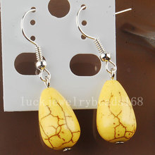 Free Shipping Fashion Jewelry 10x16mm Yellow Howlite Teardrop Beads Earrings 1Pair C2845 2024 - buy cheap
