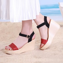 Big Size 32-43 Bling Platform Sandals Women Beach Shoes Summer 2020 Mix Color High Heels Wedges Sandals Ladies Office Shoe 2024 - buy cheap