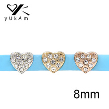 Yukam joias deslizantes 8mm empedrado cristal strass pequeno coração deslizante joias para crianças pulseiras de malha acessórios faça você mesmo 2024 - compre barato