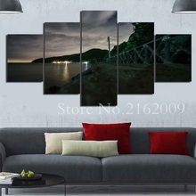 HD Printed Modular Painting Canvas Wall Art Frame Pictures 5 Pieces Beautiful Night View Sea Beach Home Decoration Living Room 2024 - buy cheap