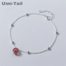 Uini-tail pulseira de prata esterlina 925, feminina, coração, natural, morango, cristal, contas rosa, joias, doce, coreana 2024 - compre barato
