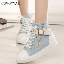 COVOYYAR 2019 Fashion Women Sneakers Punk Rivets Lady Casual Shoes High Top Canvas Shoes Woman Hidden Wedge Trainers WSN89 2024 - buy cheap