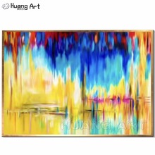 Pintura al óleo sobre lienzo abstracta para decoración para sala de estar, pintura abstracta de Color azul y amarillo, pintado a mano, artista 2024 - compra barato