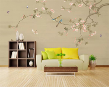 Beibehang papel de parede personalizado moderno pintado à mão alta qualidade flor e pássaro fundo parede decorativa papel de parede 3 d 2024 - compre barato