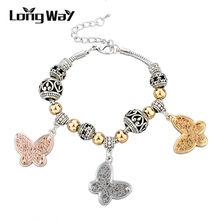 LongWay Jewelry Silver Color Bracelets Bangles For Women DIY Charm Beads Snake Chain Bracelet Vintage Butterfly Bijoux SBR140343 2024 - buy cheap
