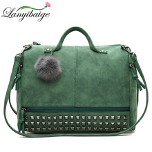 Fashion Rivet Women Handbags High Quality Leather Women Messenger Bags 2019 Casual Lady Shoulder Bag Designer Hairball Tote 2024 - buy cheap