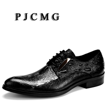 PJCMG Spring/Autumn Black/Wine Red Oxfords Mens Dress Lace-Up Pointed Toe Genuine Leather Formal Business Solid Wedding Shoes 2024 - buy cheap