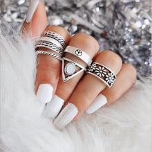 Retro Midi Rings Set Women Antique Silver color Big white Stone Flowers Rings Bohemian Ring Set Jewelry Anillos 5pcs/set 2024 - buy cheap