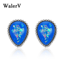 WalerV 2018 New Imitation Blue Opal Stone Stud Earring for Women Set Fashion Charm Jewelry Wedding Silver Color Water Drop Gifts 2024 - buy cheap