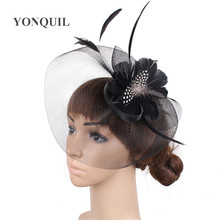 Black Feather Flower Fascinator Hat With Headband Wedding Ladies Day Hat Weddings Headwear Evening Races Hair Accessory SYF448 2024 - buy cheap
