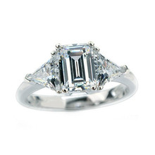 Твердые 14К 3CT изумрудная огранка обручальное кольцо с бриллиантом для Для женщин AU585 кольцо из белого золота 2024 - купить недорого