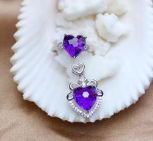 Conjunto de anillo y collar de amatista púrpura para mujer, joyería fina de plata 925 para mujer, regalo de fiesta de cumpleaños, estilo de corazón, piedra de nacimiento Feb 2024 - compra barato