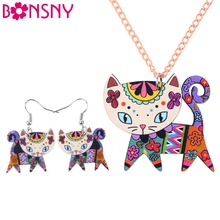 Bonsny-Conjunto de collar y pendientes de gato acrílico, set de joyería con diseño de Animal bonito, regalo para mujer y niña, novedad de 2016 2024 - compra barato