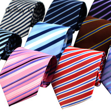 Gravatas clássicas masculinas listradas, laços de poliéster, jacquard, listrados para casamento, negócios, luxo, vermelho, preto, rosa 2024 - compre barato