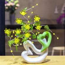 Modern Love Heart Shape Ceramic Vase Ornaments Artificial Flower Living Room Coffee Table Hotel Home Furnishing Decro D-1A/907 2024 - buy cheap