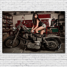 Menina e vintage motocicleta retro veículo arte da parede posters quadros em tela para sala de estar decoração 2024 - compre barato
