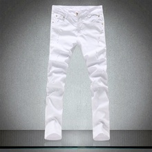 2018 Spring Men's tight Pure White jeans male , men's skinny trousers , High quality Cotton elastic hole slim Leisure pants men 2024 - buy cheap