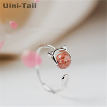 Uini-tail-anillo abierto de cristal de fresa para estudiantes femeninos tipo coreano, Plata de Ley 925, plateados, corazón de chica dulce, moda bonita 2024 - compra barato