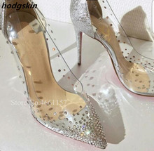 Zapatos de tacón alto y fino para mujer, calzado de lujo con diamantes de imitación de PVC transparente brillante, zapatos con cristales, 12cm, 10CM, 2019 2024 - compra barato