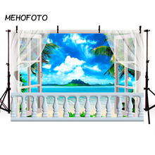 MEHOFOTO Seascape Photography Backdrop Blue Sky White Cloud Beach Sea View White Window Background Photobooth Photocall 2024 - buy cheap