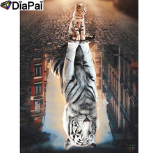 DIAPAI 100% квадратная/круглая дрель 5D DIY Алмазная картина "Животное Кошка Тигр" Алмазная вышивка крестиком 3D декор A18523 2024 - купить недорого