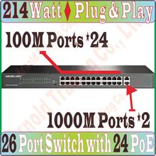 Max. PoE 214 вт, переключатель с 26 портами POE обеспечивает питание для IP-камеры/точки доступа wi-fi, с 24 портами PoE и 2 семейными портами, Plug & Play 2024 - купить недорого