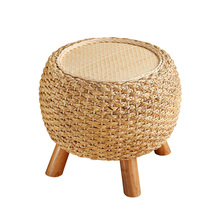 Round Foot Stool Change Shoe Ottoman Wooden Legs Padded Footrest Rattan Dressing Makeup Stool Hallway Living Room Wicker Pouf 2024 - buy cheap