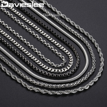 Davieslee colar de corrente masculino, colar clássico de aço inoxidável com corrente de cobra/caixa/curb, cor prata de 24 ", 3mm, dknn1 2024 - compre barato