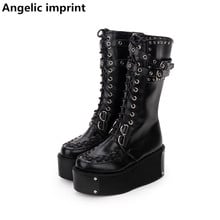 Imã angélico feita à mão mori, menina, lolita, punk, botas femininas, salto alto, mulheres, vestido de princesa, sapatos de festa, rebites 34-44 2024 - compre barato