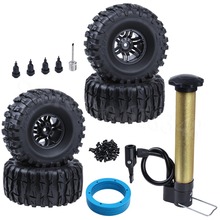 Roda jantes de pneus beadlock inflados, 4 unidades, 2.2 "od: 135mm w/bomba de inflar para 1/10 rc rock crawler off road monster truck 2024 - compre barato