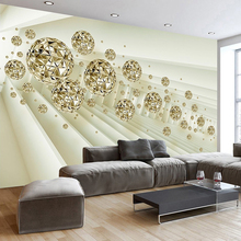 Custom Self adhesive Mural 3D Stereoscopic Space Golden Circle Ball Living Room Sofa TV Background Photo Wall Paper 3D Modern 2024 - buy cheap